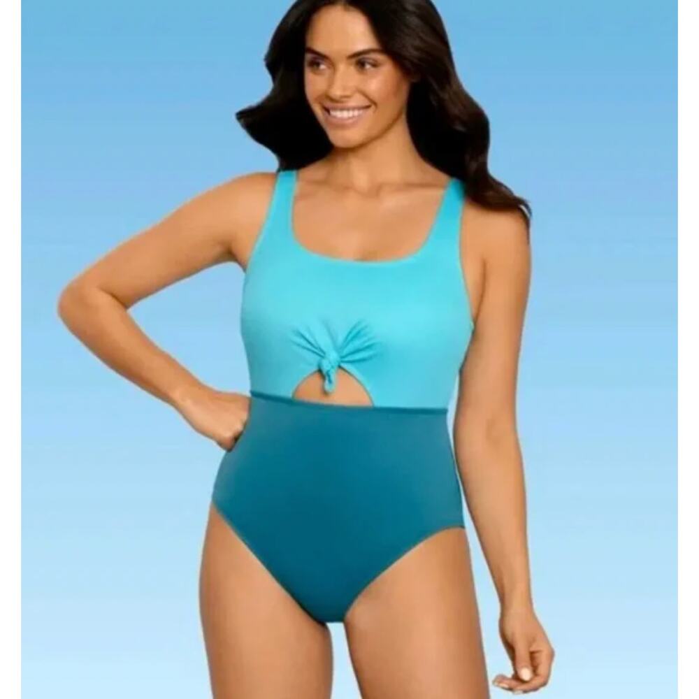 Beach Betty By Miracle Brands One Piece Slimming Swimsuit Teal NWT Size XL